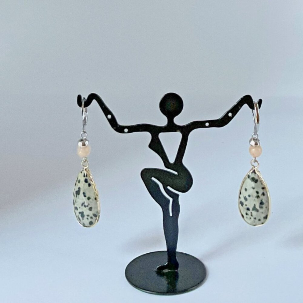 J.Jill ~ Beautiful Dalmatian Stone Drop Earrings ~ NWOT - Picture 3 of 5